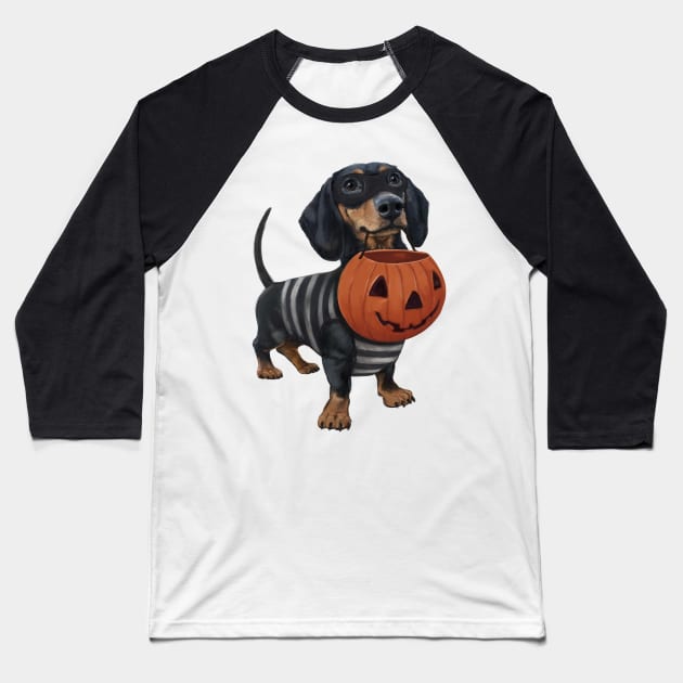 Happy Halloweenie Baseball T-Shirt by LauraGraves